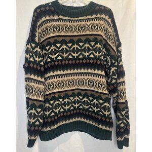 VTG Abercrombie & Fitch The Big Sweater Men’s Crew Fair Isle Chunky Knit Sz L